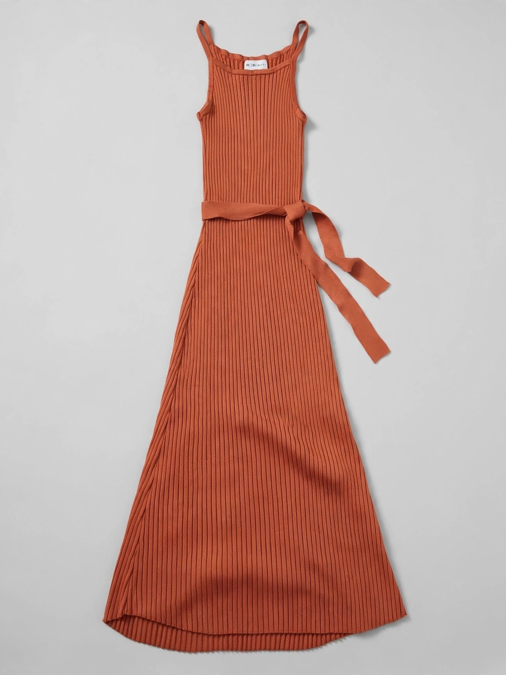 Ribbed Tie-Waist Maxi Dress in Rust Color